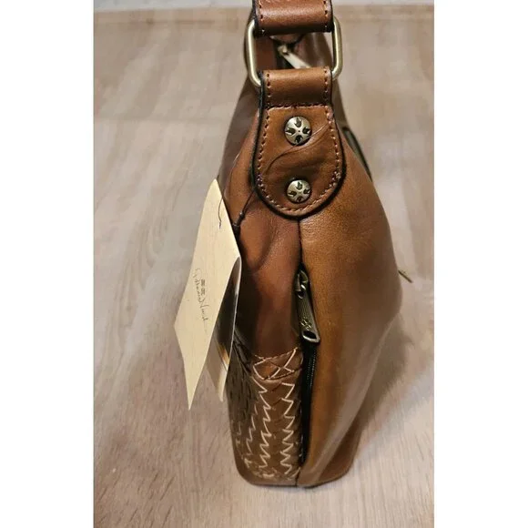 Patricia Nash Winnett Vintage Distressed Woven Leather Hobo Bag Cognac-NWT - Picture 4 of 12